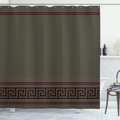 Ambesonne Abstract Shower Curtain, Simplistic Classic Greek Inspired Pattern in Monochrome Design, Cloth Fabric Bathroom Decor Set with Hooks, 69" W x 70" L, Dimgray Maroon and Brown