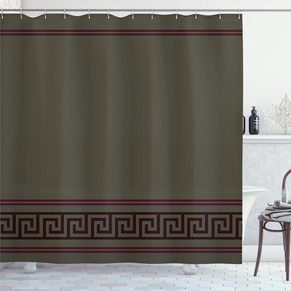 Ambesonne Abstract Shower Curtain, Simplistic Classic Greek Inspired Pattern in Monochrome Design, Cloth Fabric Bathroom Decor Set with Hooks, 69" W x 70" L, Dimgray Maroon and Brown