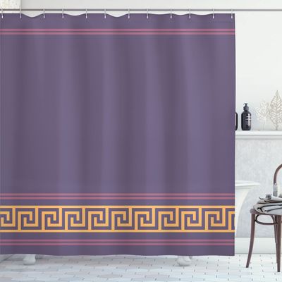 Ambesonne Abstract Shower Curtain, Simplistic Classic Greek Inspired Pattern in Monochrome Design, Cloth Fabric Bathroom Decor Set with Hooks, 69" W x 70" L, Grey and Orange