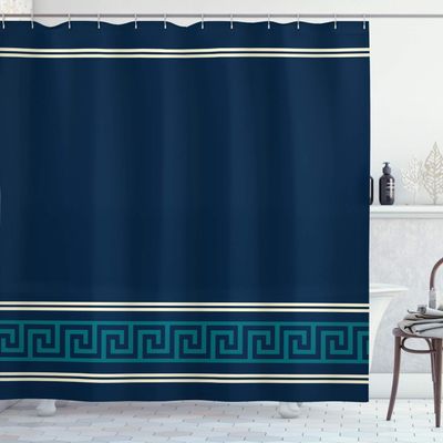 Ambesonne Abstract Shower Curtain, Simplistic Classic Greek Inspired Pattern in Monochrome Design, Cloth Fabric Bathroom Decor Set with Hooks, 69" W x 84" L, Dark Blue