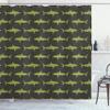 Ambesonne Sea Animals Shower Curtain, Sharks Swimming Horizontal Silhouettes Powerful Dangerous Wild Life, Cloth Fabric Bathroom Decor Set with Hooks, 69" W x 84" L, Brown Green view 1