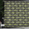Ambesonne Sea Animals Shower Curtain, Sharks Swimming Horizontal Silhouettes Powerful Dangerous Wild Life, Cloth Fabric Bathroom Decor Set with Hooks, 69" W x 84" L, Brown Green view 3