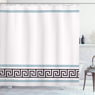 Ambesonne Abstract Shower Curtain, Simplistic Classic Greek Inspired Pattern in Monochrome Design, Cloth Fabric Bathroom Decor Set with Hooks, 69" W x 75" L, Cream Blue
