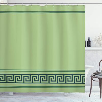 Ambesonne Abstract Shower Curtain, Simplistic Classic Greek Inspired Pattern in Monochrome Design, Cloth Fabric Bathroom Decor Set with Hooks, 69" W x 70" L, Green and Night Blue