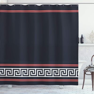 Ambesonne Abstract Shower Curtain, Simplistic Classic Greek Inspired Pattern in Monochrome Design, Cloth Fabric Bathroom Decor Set with Hooks, 69" W x 84" L, Coral and White