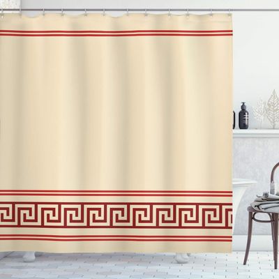 Ambesonne Abstract Shower Curtain, Simplistic Classic Greek Inspired Pattern in Monochrome Design, Cloth Fabric Bathroom Decor Set with Hooks, 69" W x 84" L, Red and Burgundy