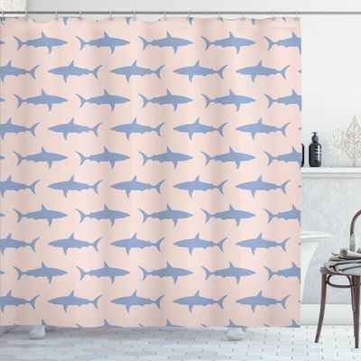 Ambesonne Sea Animals Shower Curtain, Sharks Swimming Horizontal Silhouettes Powerful Dangerous Wild Life, Cloth Fabric Bathroom Decor Set with Hooks, 69" W x 84" L, Blue Ceil