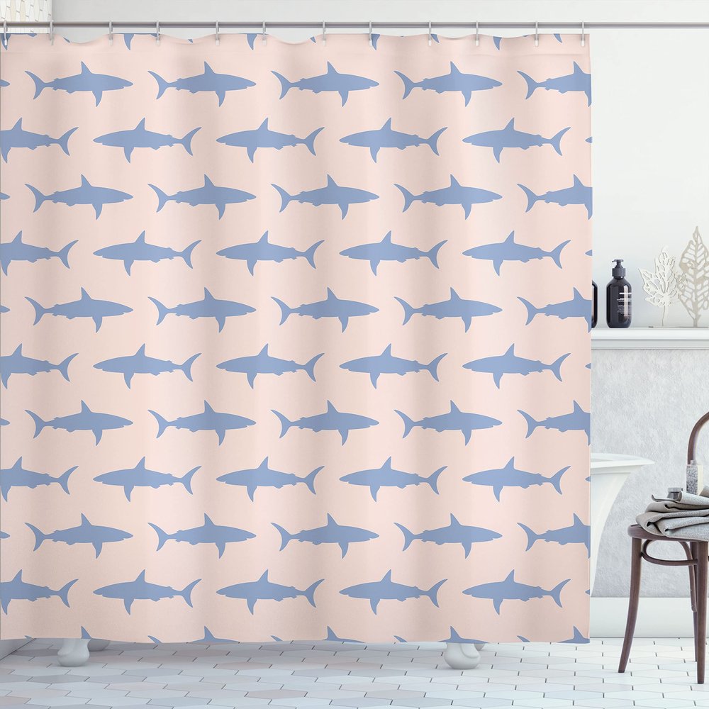 Ambesonne Sea Animals Shower Curtain, Sharks Swimming Horizontal Silhouettes Powerful Dangerous Wild Life, Cloth Fabric Bathroom Decor Set with Hooks, 69" W x 84" L, Blue Ceil
