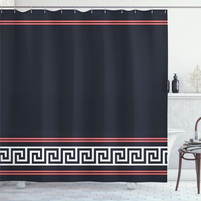 Ambesonne Abstract Shower Curtain, Simplistic Classic Greek Inspired Pattern in Monochrome Design, Cloth Fabric Bathroom Decor Set with Hooks, 69" W x 75" L, Coral and White