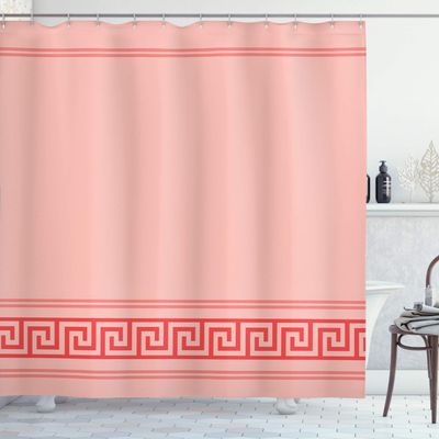 Ambesonne Abstract Shower Curtain, Simplistic Classic Greek Inspired Pattern in Monochrome Design, Cloth Fabric Bathroom Decor Set with Hooks, 69" W x 84" L, Pink and Rose
