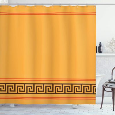 Ambesonne Abstract Shower Curtain, Simplistic Classic Greek Inspired Pattern in Monochrome Design, Cloth Fabric Bathroom Decor Set with Hooks, 69" W x 84" L, Orange Marigold and Brown