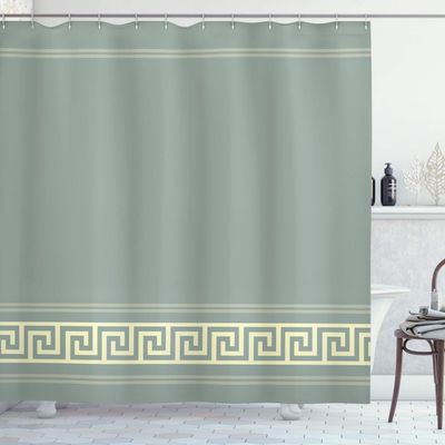 Ambesonne Abstract Shower Curtain, Simplistic Classic Greek Inspired Pattern in Monochrome Design, Cloth Fabric Bathroom Decor Set with Hooks, 69" W x 84" L, Grey Teal and Ivory