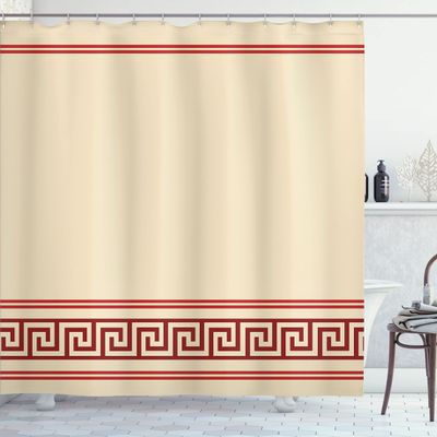 Ambesonne Abstract Shower Curtain, Simplistic Classic Greek Inspired Pattern in Monochrome Design, Cloth Fabric Bathroom Decor Set with Hooks, 69" W x 75" L, Red and Burgundy
