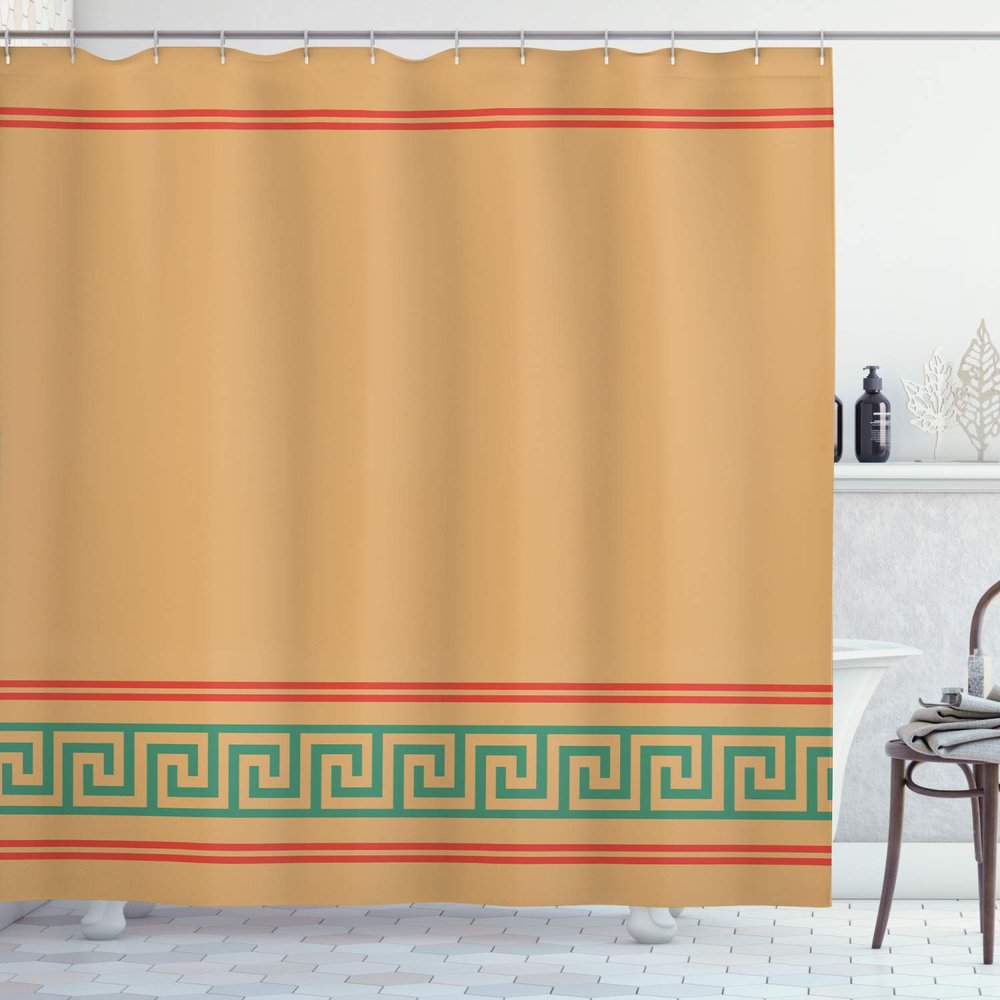 Ambesonne Abstract Shower Curtain, Simplistic Classic Greek Inspired Pattern in Monochrome Design, Cloth Fabric Bathroom Decor Set with Hooks, 69" W x 70" L, Sand Brown and Dark Seafoam