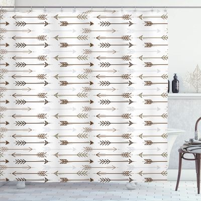 Ambesonne Boho Shower Curtain, Retro Arrow Pattern in Horizontal Line Heading to Opposite Directions Art, Cloth Fabric Bathroom Decor Set with Hooks, 69" W x 70" L, Taupe Brown
