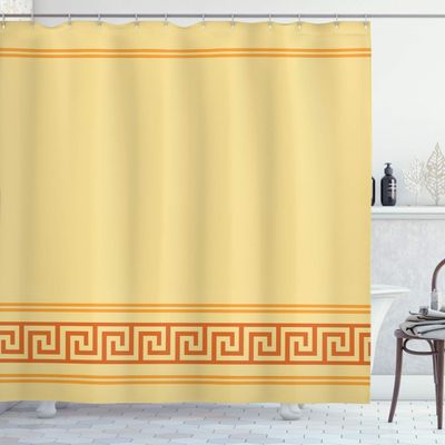 Ambesonne Abstract Shower Curtain, Simplistic Classic Greek Inspired Pattern in Monochrome Design, Cloth Fabric Bathroom Decor Set with Hooks, 69" W x 84" L, Beige and Orange