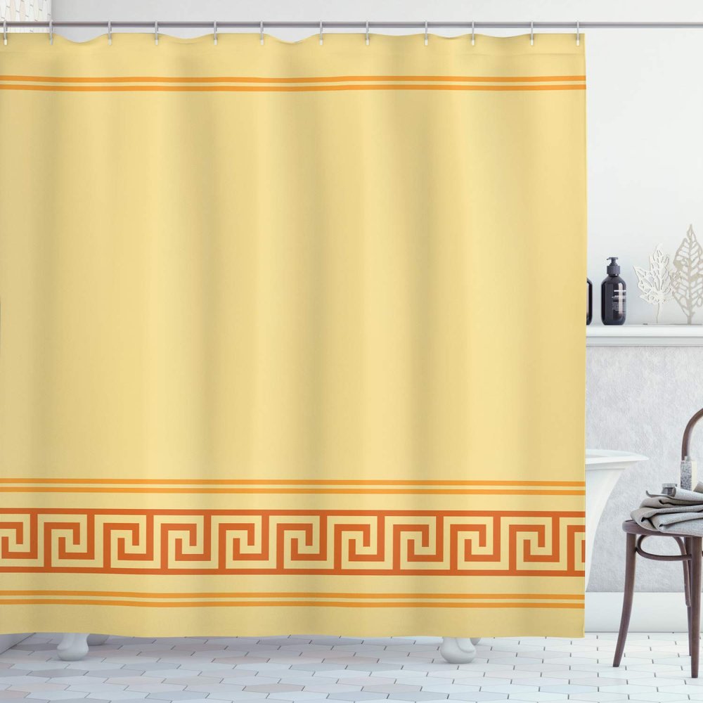 Ambesonne Abstract Shower Curtain, Simplistic Classic Greek Inspired Pattern in Monochrome Design, Cloth Fabric Bathroom Decor Set with Hooks, 69" W x 84" L, Beige and Orange