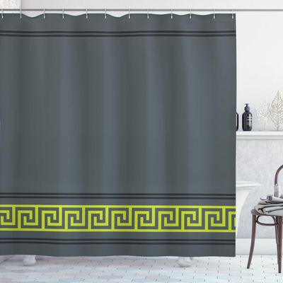 Ambesonne Abstract Shower Curtain, Simplistic Classic Greek Inspired Pattern in Monochrome Design, Cloth Fabric Bathroom Decor Set with Hooks, 69" W x 84" L, Slate Blue and Lime Green