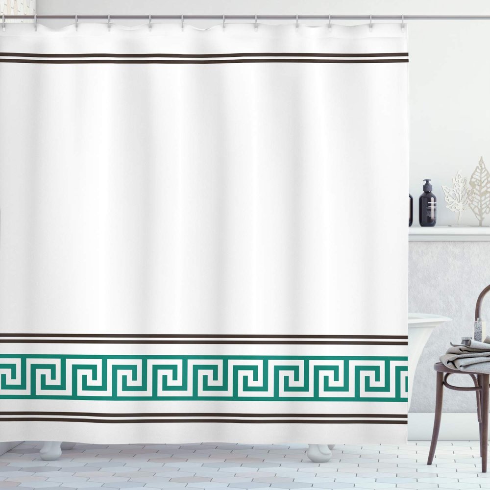 Ambesonne Abstract Shower Curtain, Simplistic Classic Greek Inspired Pattern in Monochrome Design, Cloth Fabric Bathroom Decor Set with Hooks, 69" W x 84" L, Black White and Teal