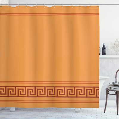 Ambesonne Abstract Shower Curtain, Simplistic Classic Greek Inspired Pattern in Monochrome Design, Cloth Fabric Bathroom Decor Set with Hooks, 69" W x 70" L, Cinnamon Orange