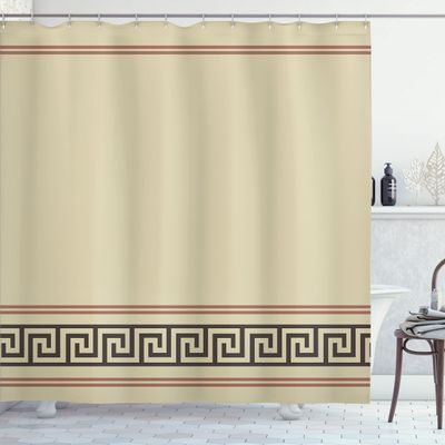 Ambesonne Abstract Shower Curtain, Simplistic Classic Greek Inspired Pattern in Monochrome Design, Cloth Fabric Bathroom Decor Set with Hooks, 69" W x 84" L, Pale Sepia Cinnamon and Brown