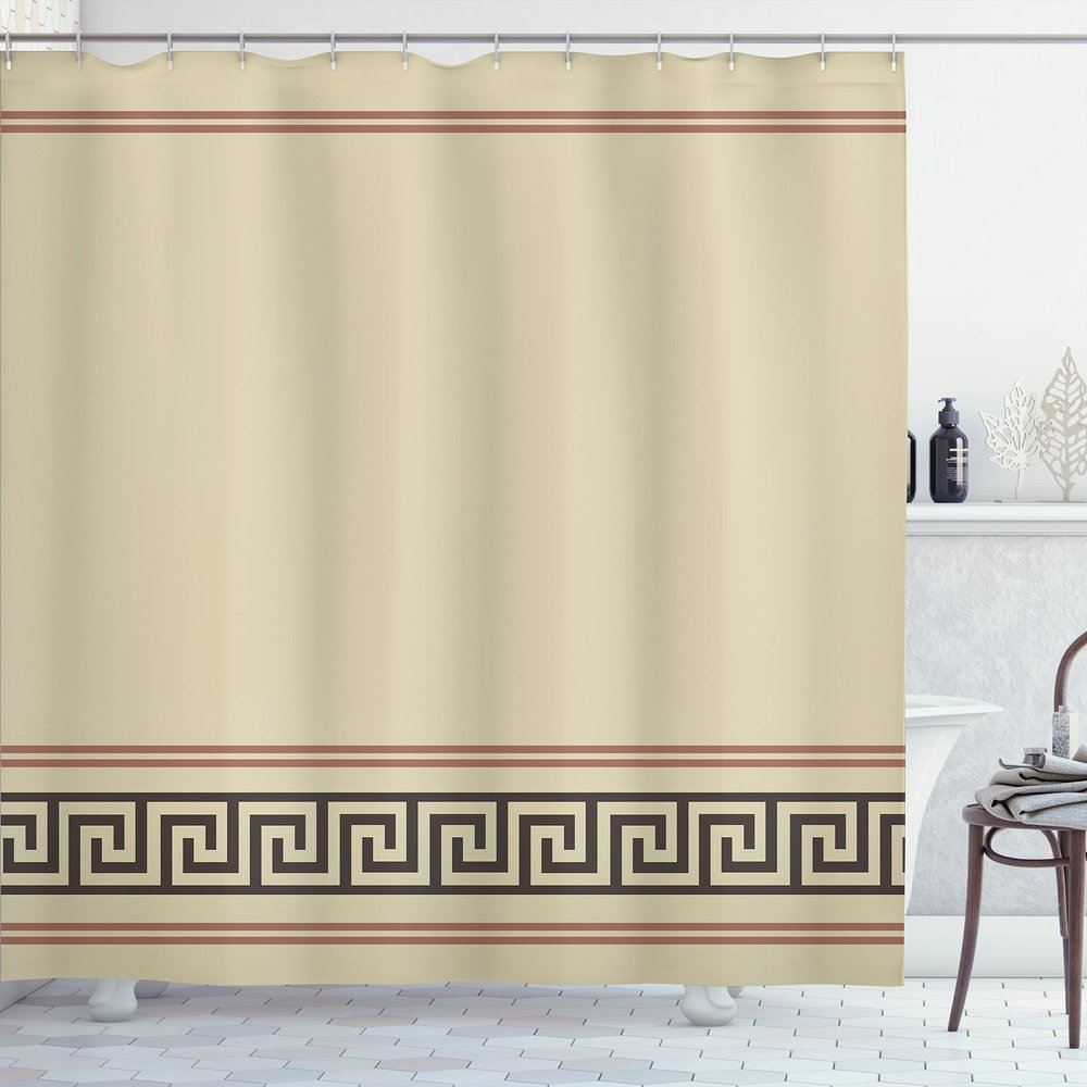 Ambesonne Abstract Shower Curtain, Simplistic Classic Greek Inspired Pattern in Monochrome Design, Cloth Fabric Bathroom Decor Set with Hooks, 69" W x 84" L, Pale Sepia Cinnamon and Brown