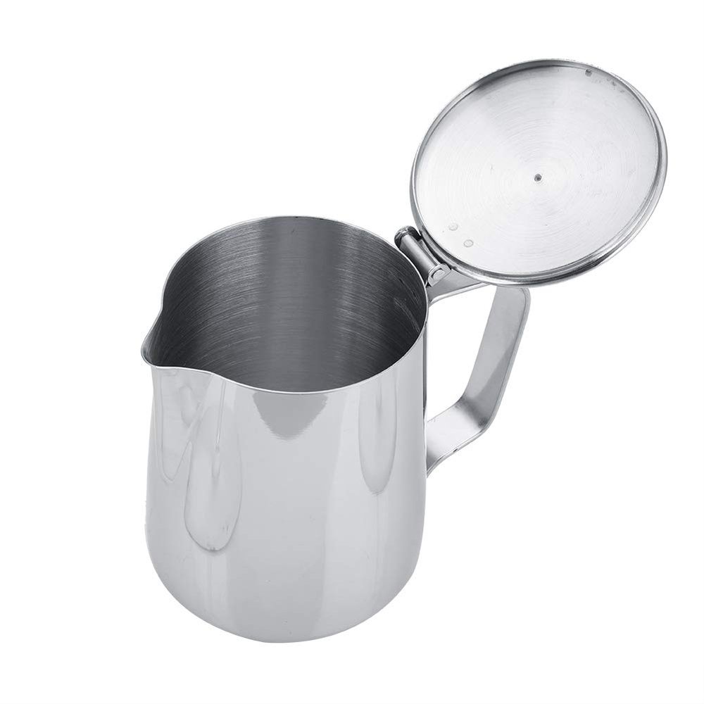 Fealay Espresso Cup Creamer Stainless Steel Cup Mug Milk Frothing Pitcher Jug with Lid for Latte Coffee Art