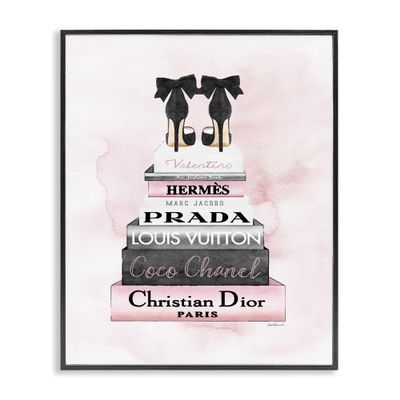 Stupell Industries Heels Pink Silver Bookstack Glam Fashion Design, Designed by Amanda Greenwood Wall Art, 16x20, Black Framed