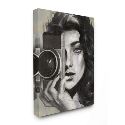 Stupell Industries Portrait of a Female Photographer Black and White Drawing