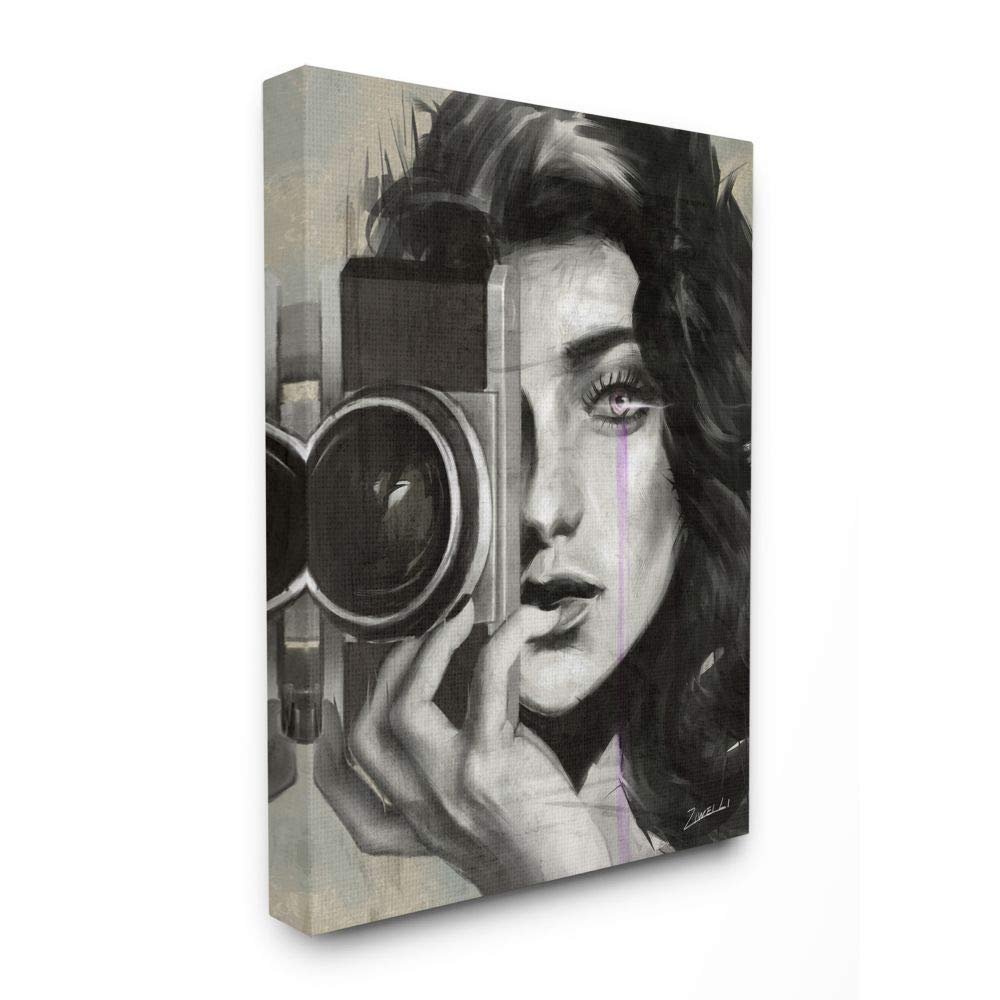 Stupell Industries Portrait of a Female Photographer Black and White Drawing