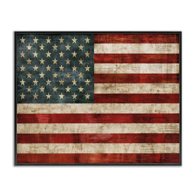 Stupell Industries US American Flag Wood Textured Design, Designed by Luke Wilson Wall Art, 11x14, Black Framed