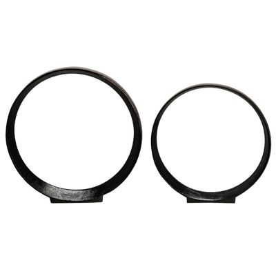 Aluminum Ring Decorative Object  Set of 2 Circular Sculpture Modern Home Decor  Minimalist Shelves & Coffee Table Decor for Office & Living Room  12" x 14", Black