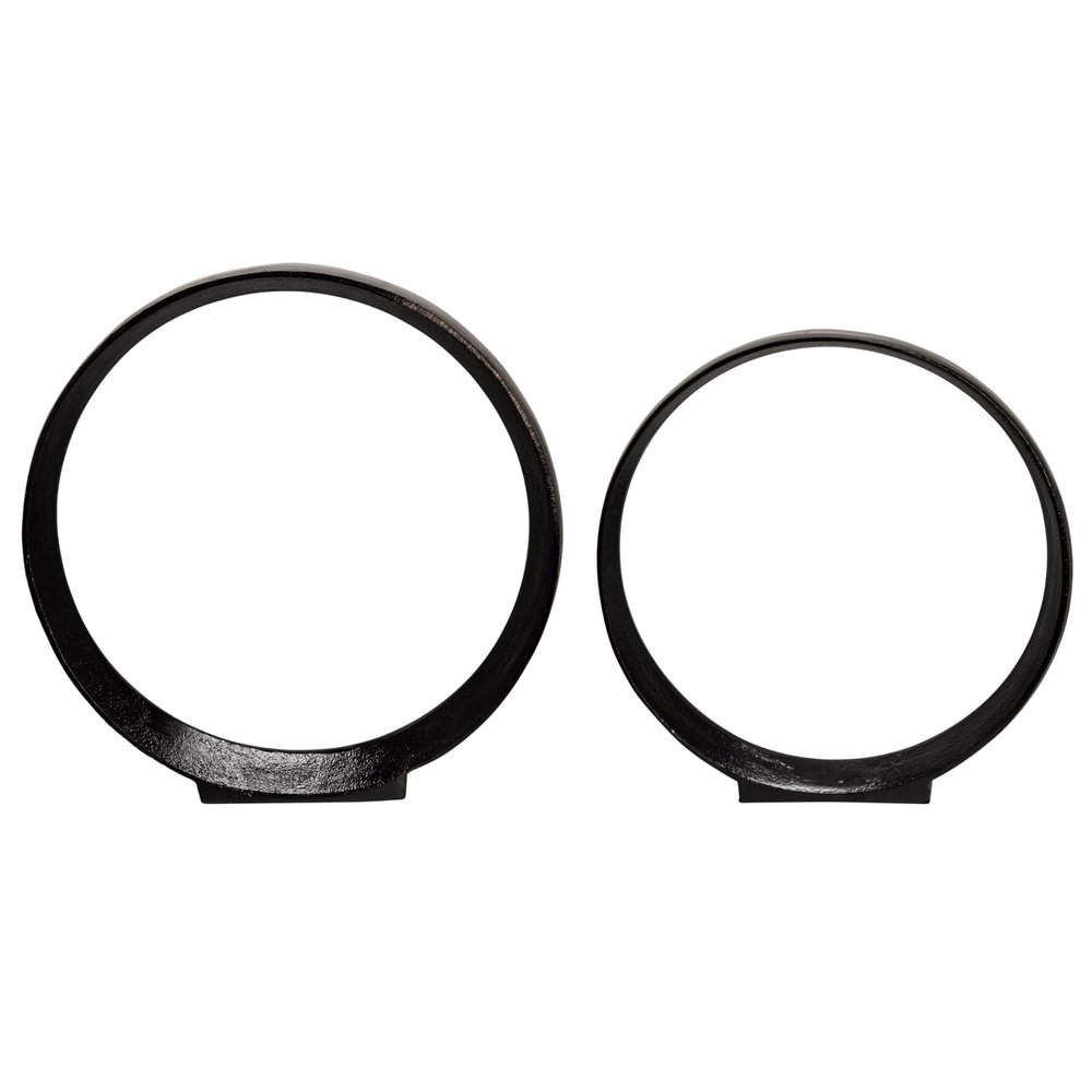 Aluminum Ring Decorative Object Set of 2 Circular Sculpture Modern Home Decor Minimalist Shelves & Coffee Table Decor for Office & Living Room 12" x 14", Black