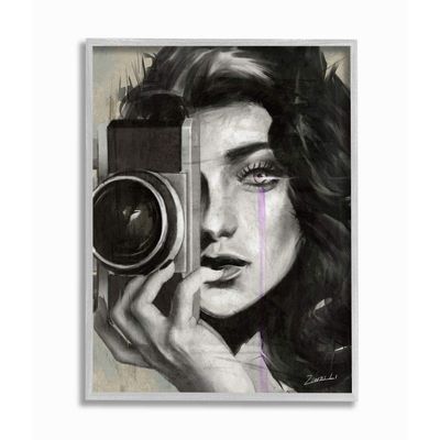 Stupell Industries Portrait of a Female Photographer Black and White Drawing