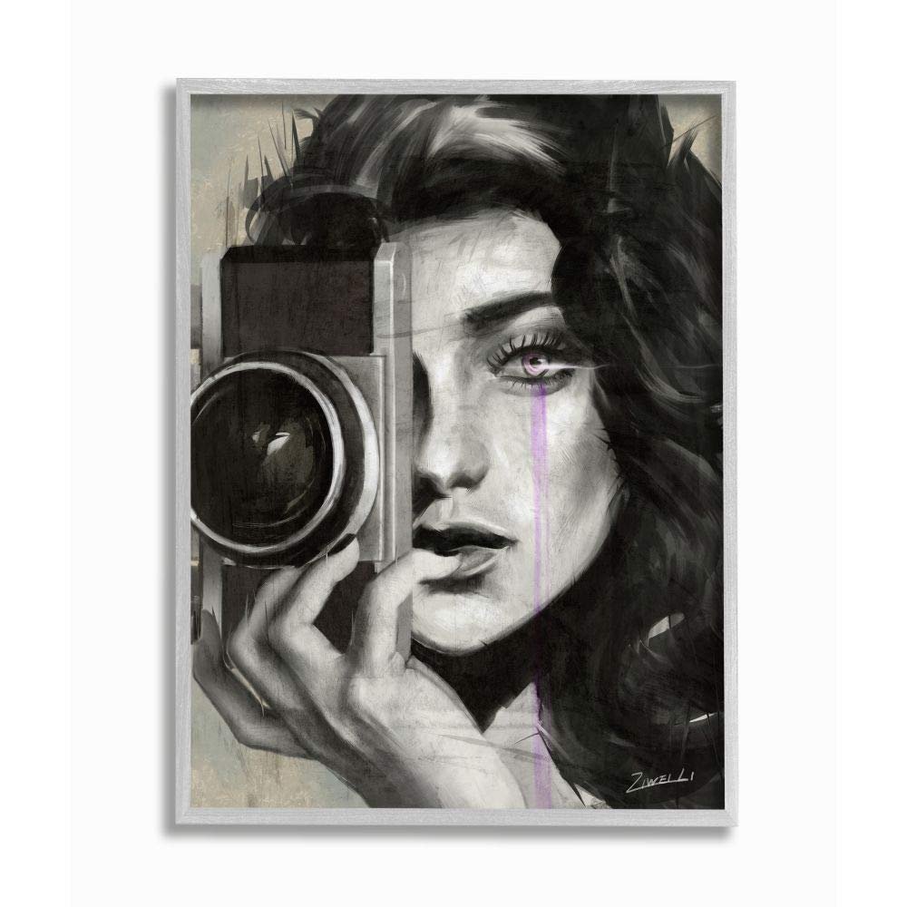 Stupell Industries Portrait of a Female Photographer Black and White Drawing