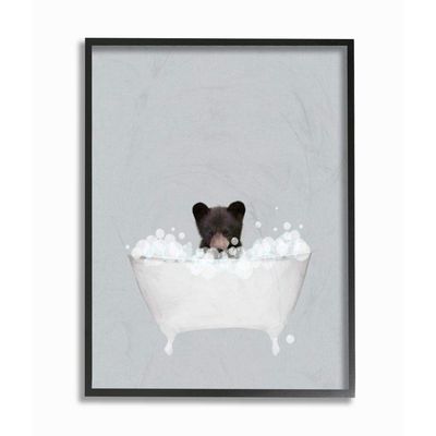 Stupell Industries Bear Blue Bath Cute Animal Design, Designed by Leah Straatsma Wall Art, 11 x 1.5 x 14, Black Framed