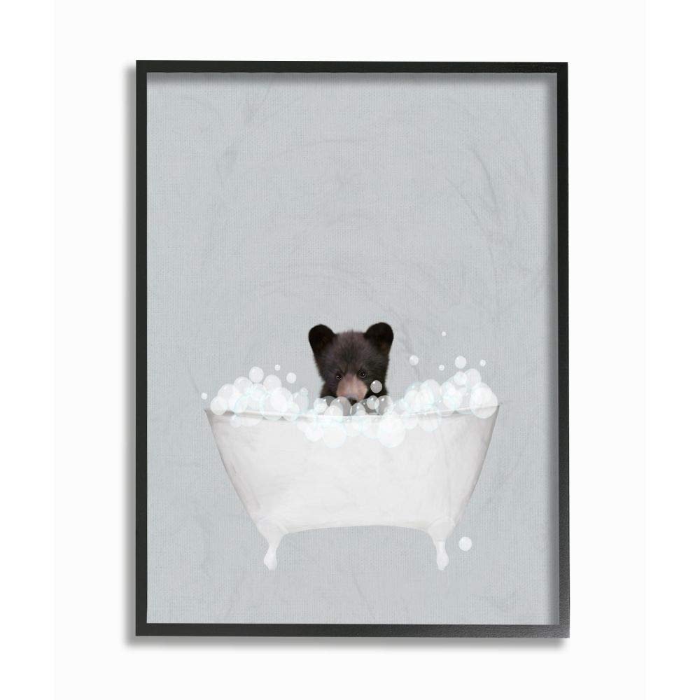 Stupell Industries Bear Blue Bath Cute Animal Design, Designed by Leah Straatsma Wall Art, 11 x 1.5 x 14, Black Framed