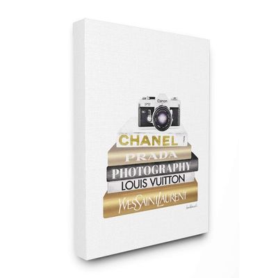 Stupell Industries Camera Gold Black Bookstack Glam Fashion Design, Designed by Amanda Greenwood Wall Art, 30 x 1.5 x 40, Canvas