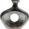 Stoneware Cut-Out Scratched Oval Vase Textured Metallic Finish  Modern Glam Decorative Vase for Flowers or Standalone Display  Home Decor Accent for Living Room, Bedroom, or Office  13", Silver view 1