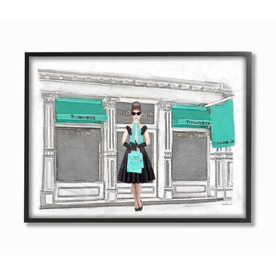 Stupell Industries Fashion Building Woman Shopper Blue Glam Watercolor Design