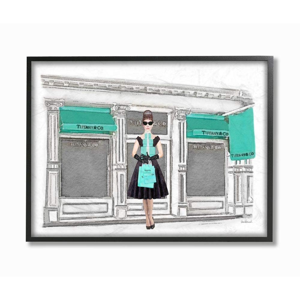Stupell Industries Fashion Building Woman Shopper Blue Glam Watercolor Design