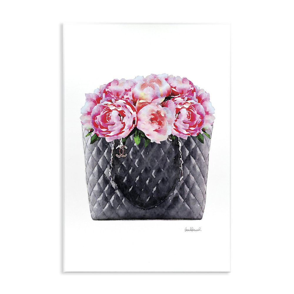 Stupell Industries Pink Flower Purse Glam Fashion Watercolor Design, Designed by Amanda Greenwood Art, 13 x 19, Wall Plaque