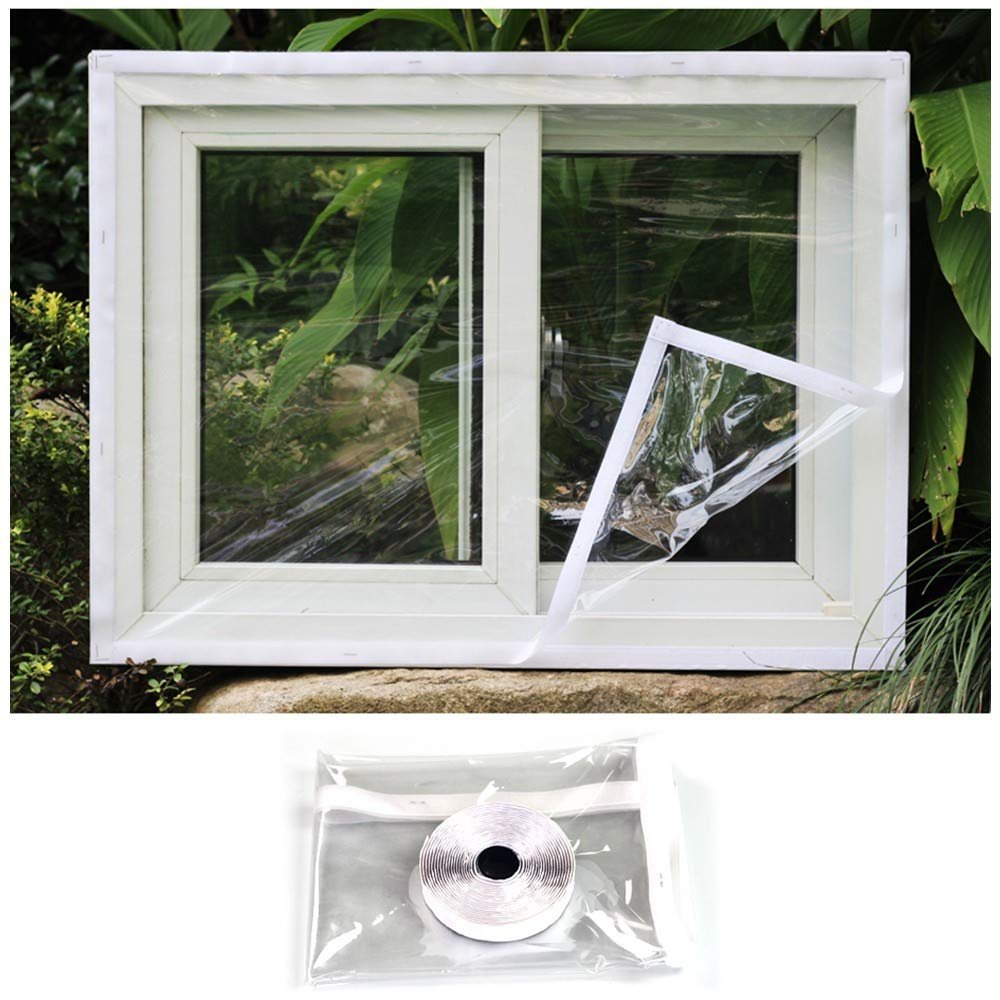 COSMOSS Window Door Insulation Plastic PVC Shield Panel Film Block Wind Screen Electricity Efficient Dust Balcony Patio Storm Hurricane Barrier Glass Protection (Hook-and-Loop Fastener, 62"x70")
