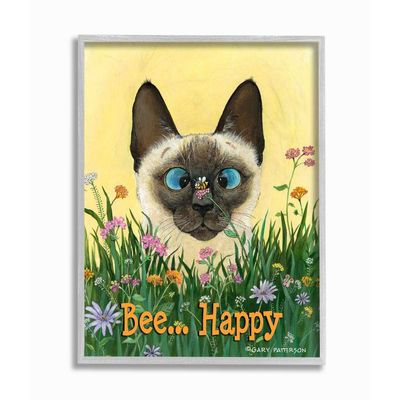 Stupell Industries Bee Happy Funny Cat Cartoon Pet Design