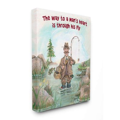 Stupell Industries His Fly Funny Sports Fishing Cartoon Design, Designed by Gary Patterson Wall Art, 24 x 1.5 x 30, Canvas
