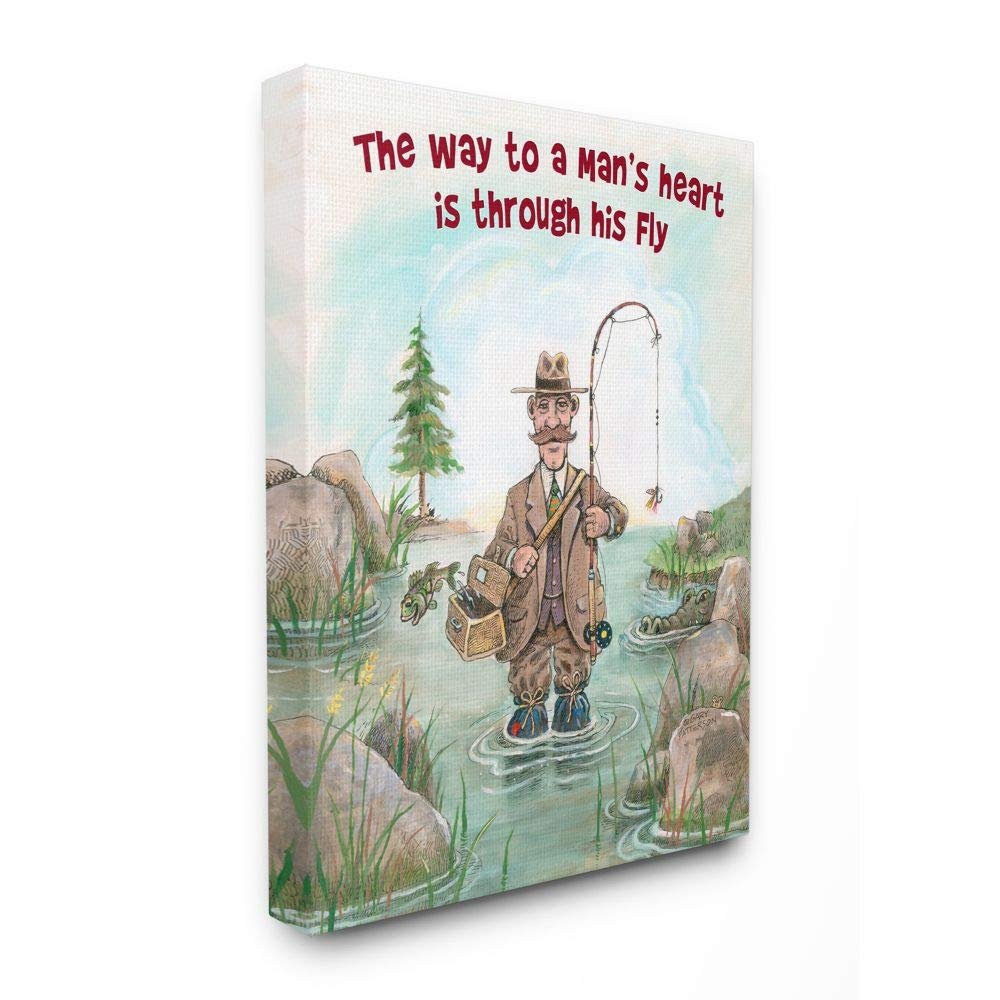 Stupell Industries His Fly Funny Sports Fishing Cartoon Design, Designed by Gary Patterson Wall Art, 24 x 1.5 x 30, Canvas