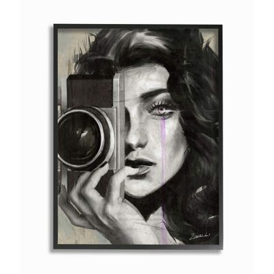 Stupell Industries Portrait of a Female Photographer Black and White Drawing