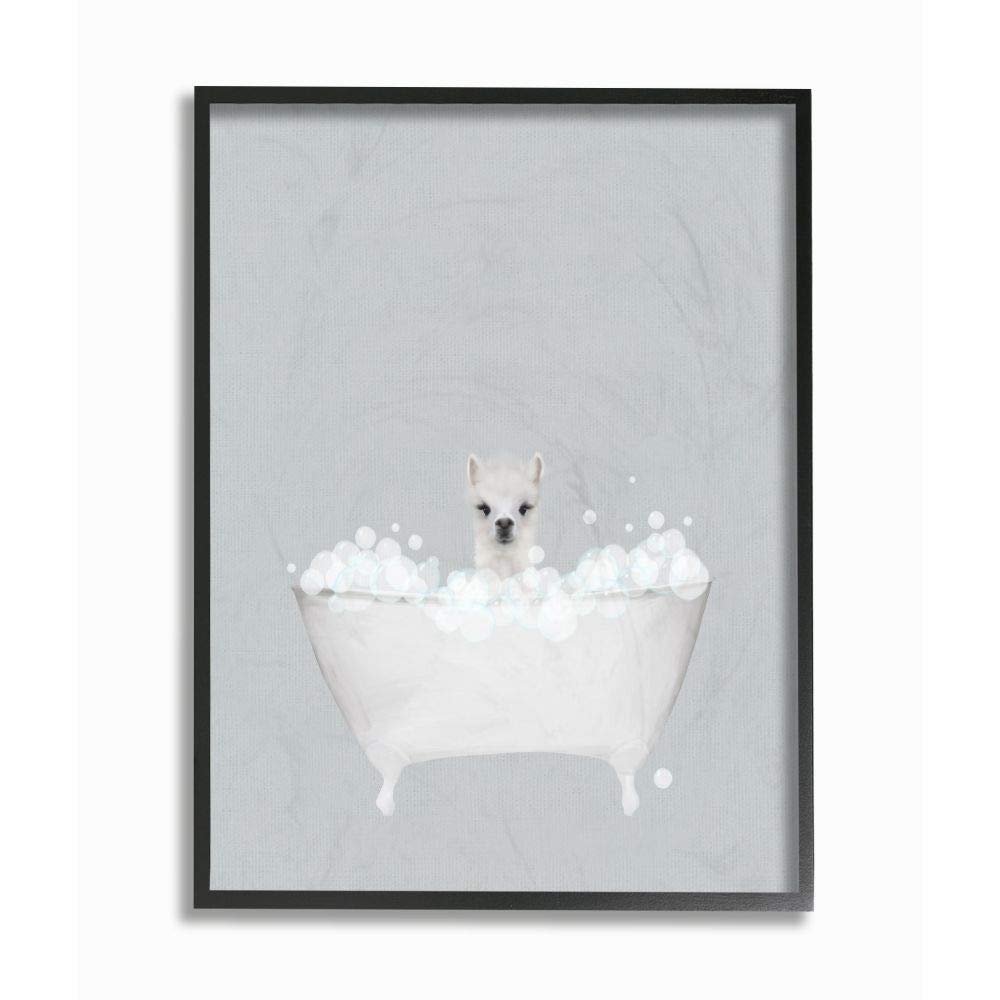 Stupell Industries Alpaca Blue Bath Cute Animal Design