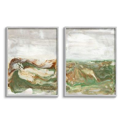 Stupell Industries Abstract Paint Fluid Green Brown Design, Designed by Lila Bramma Wall Art, 2pc, Each 11 x 1.5 x 14, Grey Framed