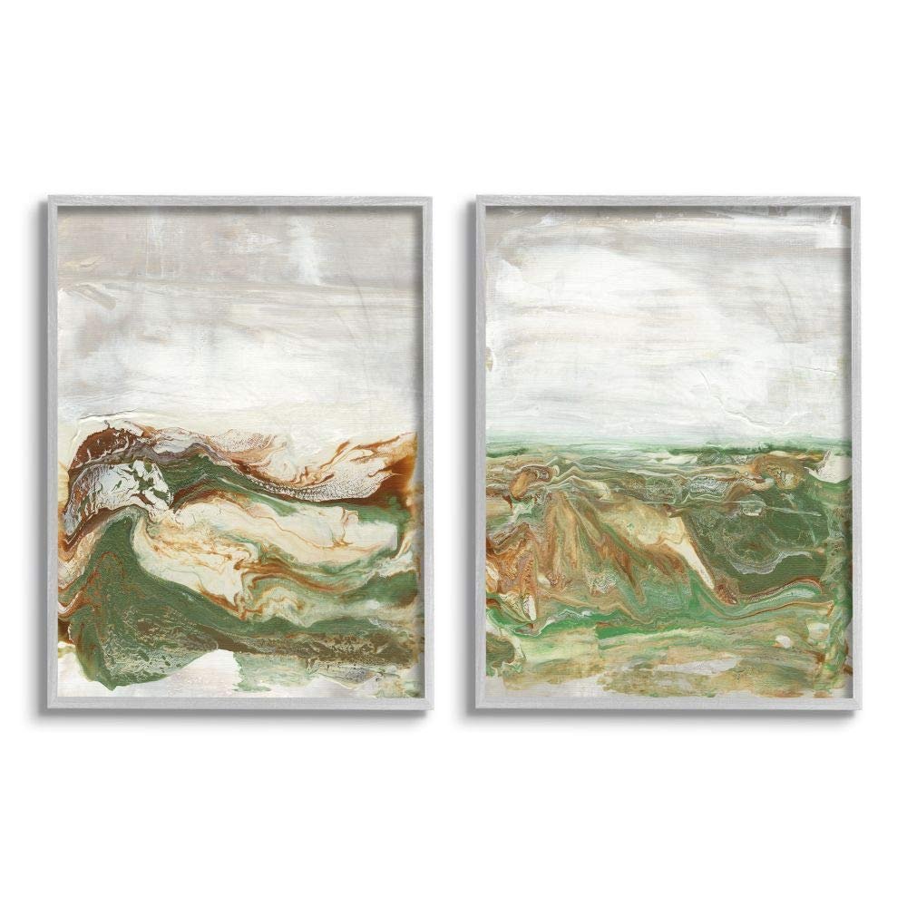 Stupell Industries Abstract Paint Fluid Green Brown Design, Designed by Lila Bramma Wall Art, 2pc, Each 11 x 1.5 x 14, Grey Framed